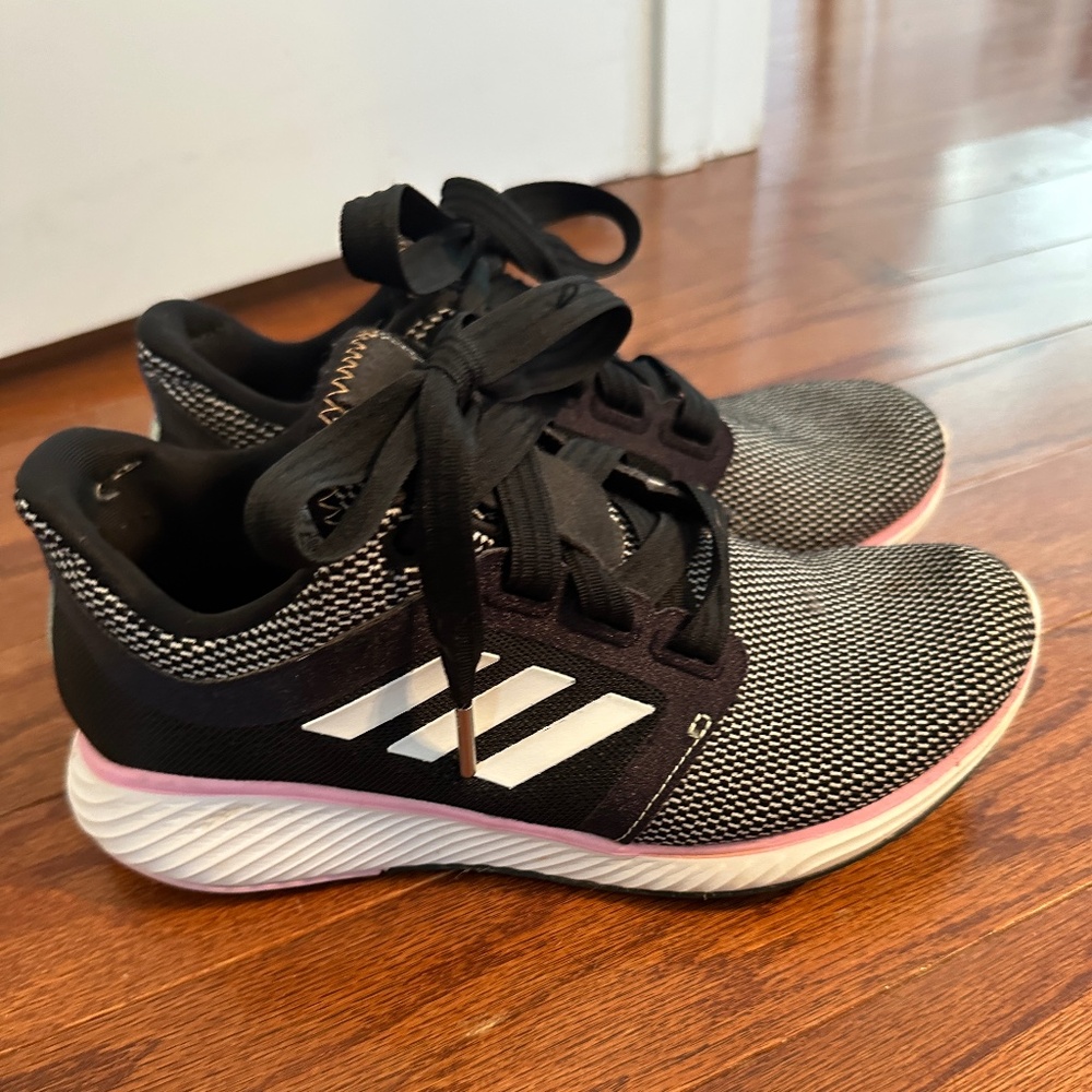 Adidas Edge Lux Women Sneakers  Black Fabric Lace Up Active Running Shoes  5 1/2